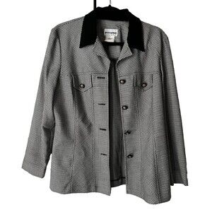 Perceptions by Irene B. Houndstooth Blazer Suede Collared Jacket Size 8